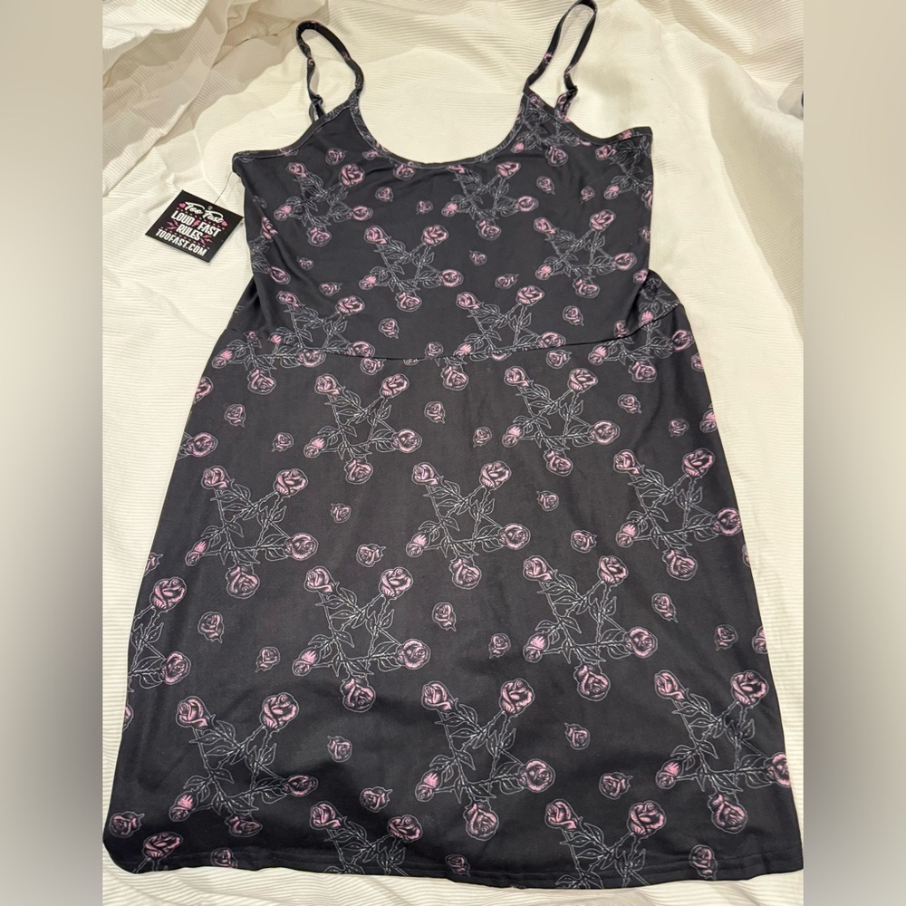 Too Fast Rose & Pentagram Print Black Mini Dress | Goth | NWT